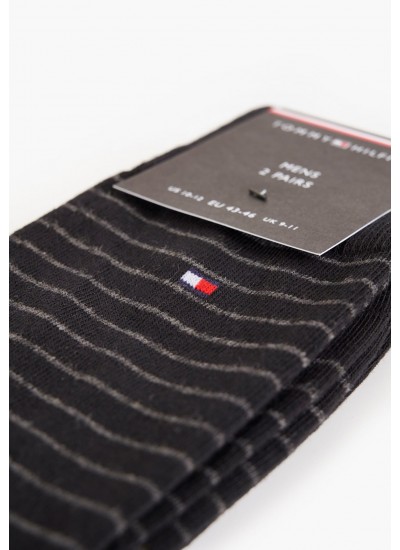 Men Socks Striped.Socks Black Cotton Tommy Hilfiger