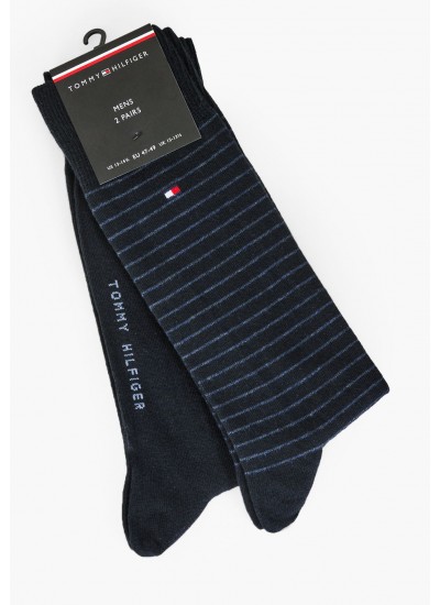 Men Socks Striped.Socks Blue Cotton Tommy Hilfiger