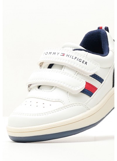 Παιδικά Παπούτσια Casual Stripes.Lowcut Άσπρο ECOleather Tommy Hilfiger