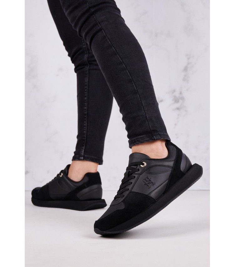Women Casual Shoes Th.Ess.Runner Black Leather Tommy Hilfiger