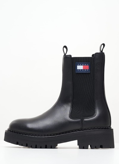 Women Boots Urban.Chelsea Black Leather Tommy Hilfiger