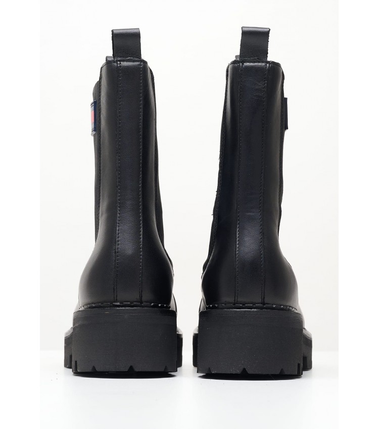 Women Boots Urban.Chelsea Black Leather Tommy Hilfiger