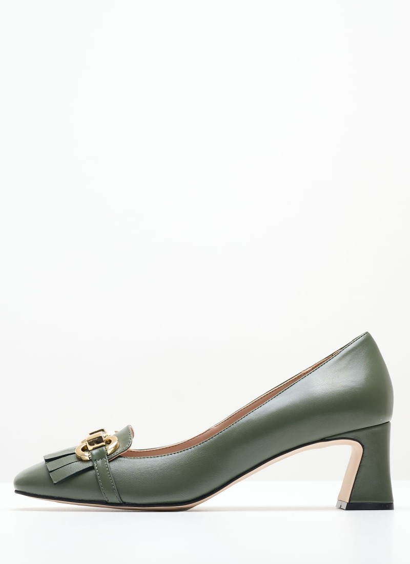 Women Pumps Peeptoes Low from the Greek Mortoglou brand 2344.52003 Olive Leather mortoglou.gr eshop