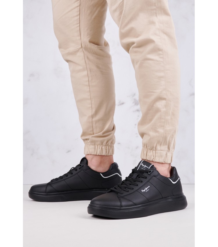 Men Casual Shoes Eaton.Basic.2 Black Leather Pepe Jeans