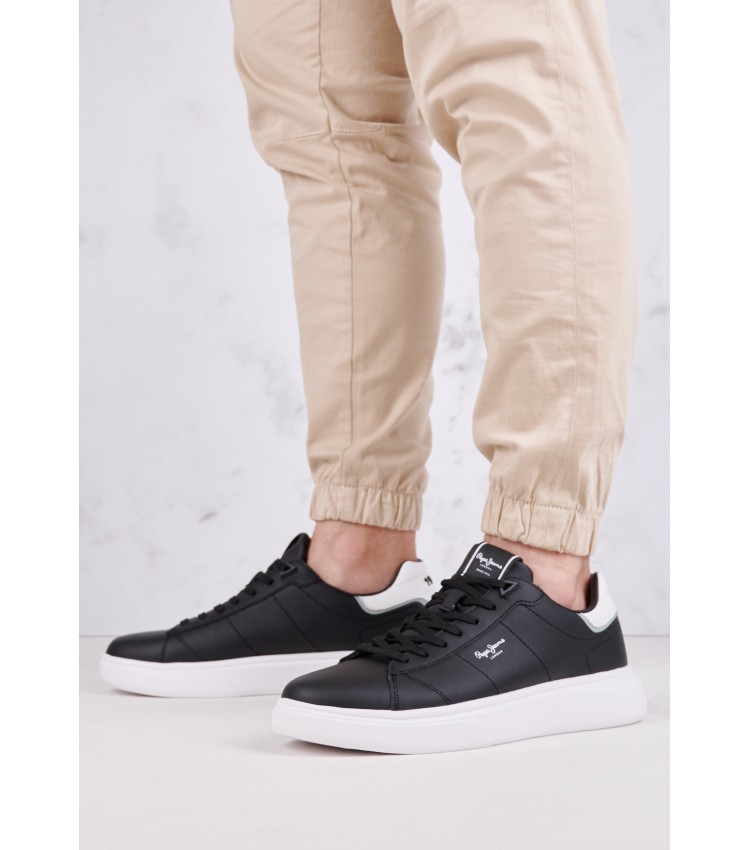 Men Casual Shoes Eaton.Basic Black Leather Pepe Jeans