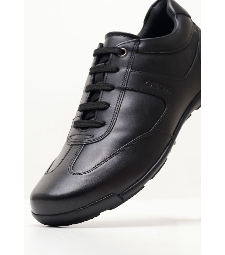 Ανδρικά Παπούτσια Casual Edgware.A Μαύρο Δέρμα Geox
