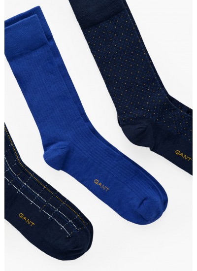 Men Socks Check.3pack DarkBlue Cotton GANT