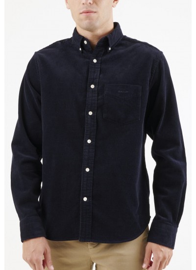 Men Shirts Cord.Shirt DarkBlue Cotton GANT