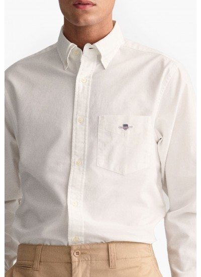 Ανδρικά Πουκάμισα Oxford.Shirt Άσπρο Βαμβάκι GANT