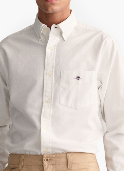 Ανδρικά Πουκάμισα Oxford.Shirt Άσπρο Βαμβάκι GANT