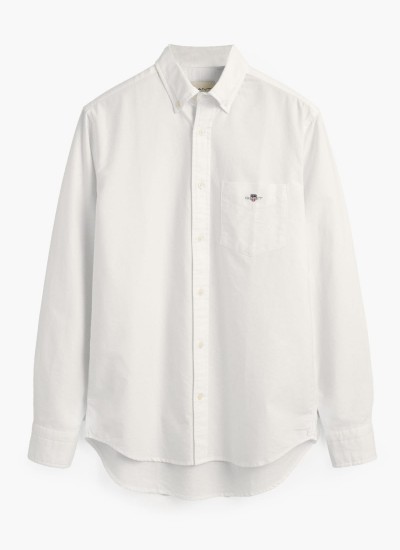 Ανδρικά Πουκάμισα Oxford.Shirt Άσπρο Βαμβάκι GANT