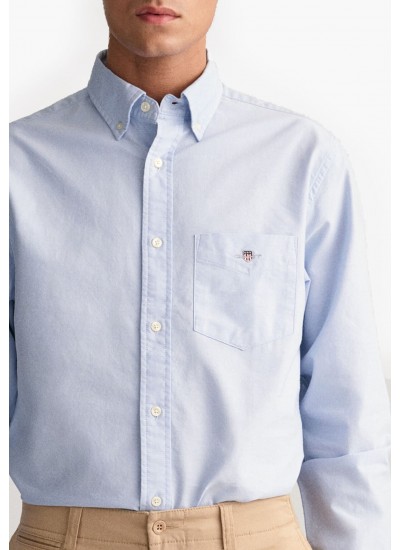 Ανδρικά Πουκάμισα Oxford.Shirt Μπλέ Ανοιχτό Βαμβάκι GANT