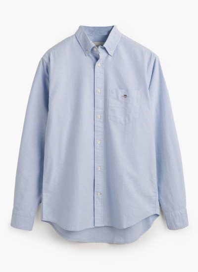 Ανδρικά Πουκάμισα Oxford.Shirt Μπλέ Ανοιχτό Βαμβάκι GANT