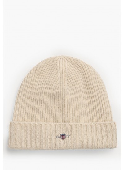 Men Caps Shield.Beanie Beige Wool GANT