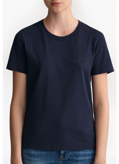 Women T-Shirts - Tops Tonal.Ss DarkBlue Cotton GANT