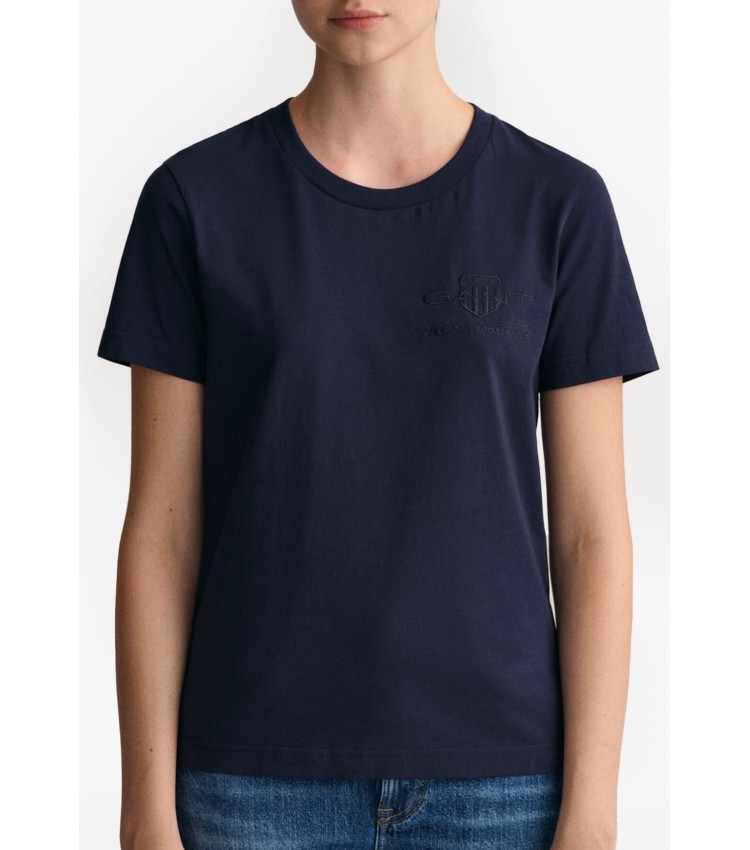 Women T-Shirts - Tops Tonal.Ss DarkBlue Cotton GANT