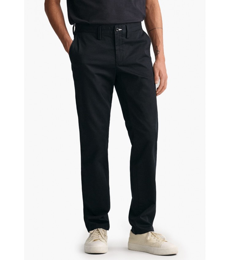 Men Pants Twill.Chino Black Cotton GANT