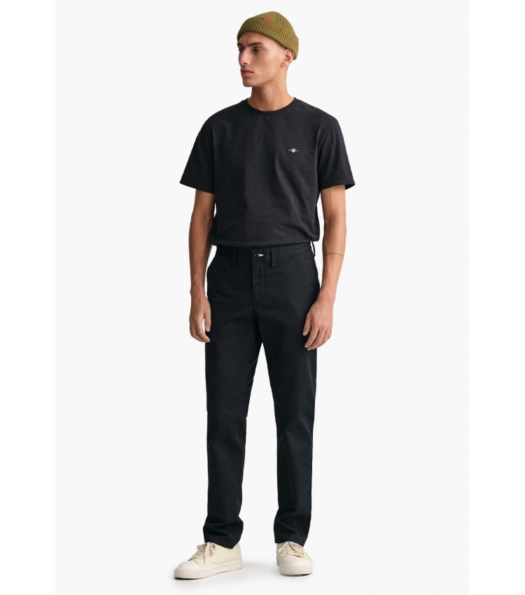 Men Pants Twill.Chino Black Cotton GANT