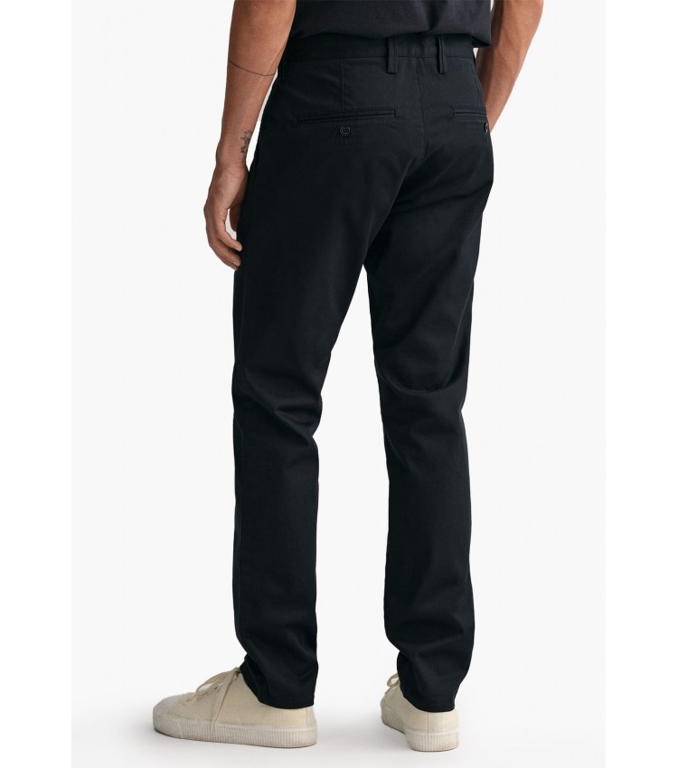 Men Pants Twill.Chino Black Cotton GANT