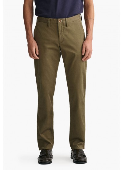 Men Pants Twill.Chino Olive Cotton GANT