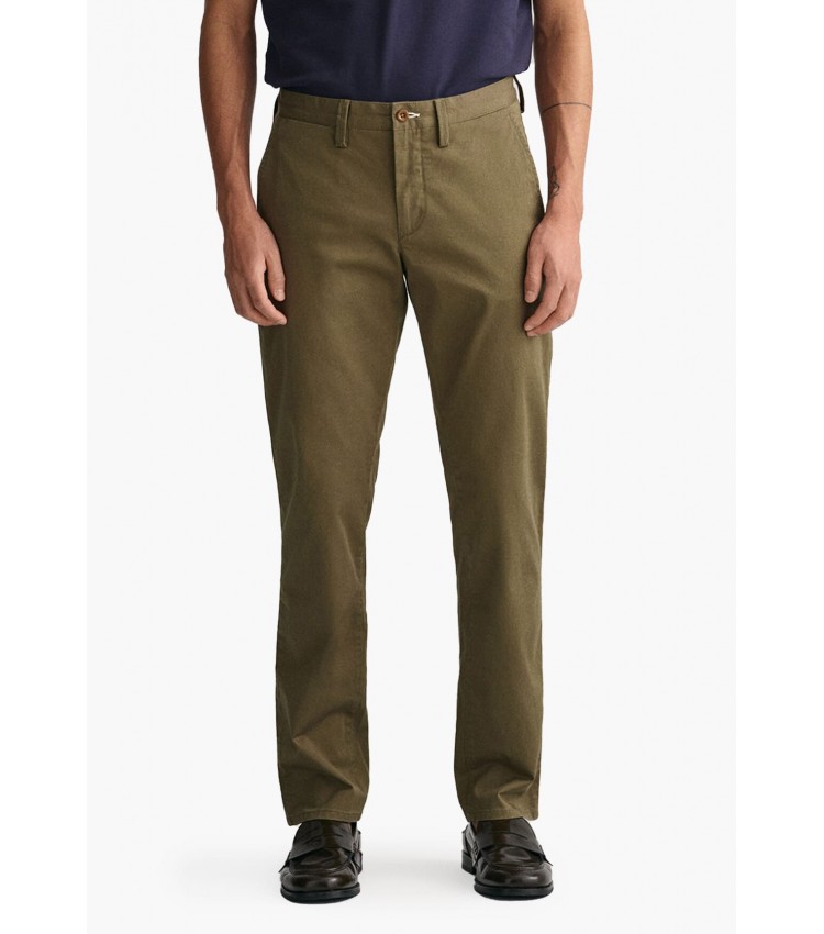 Men Pants Twill.Chino Olive Cotton GANT