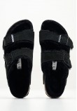 Women Flats Arizona.Shearling Black Buckskin Birkenstock