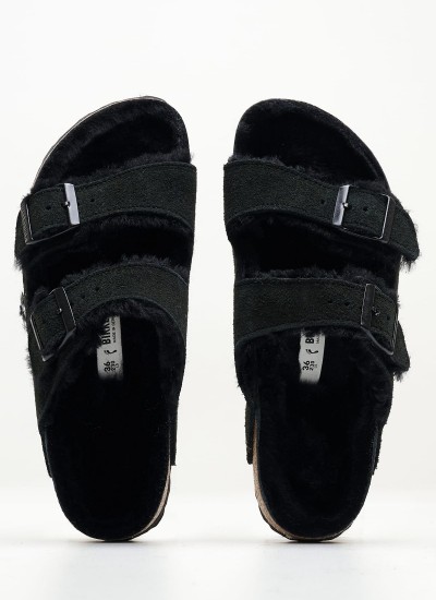 Γυναικεία Flats Arizona.Shearling Μαύρο Δέρμα Καστόρι Birkenstock