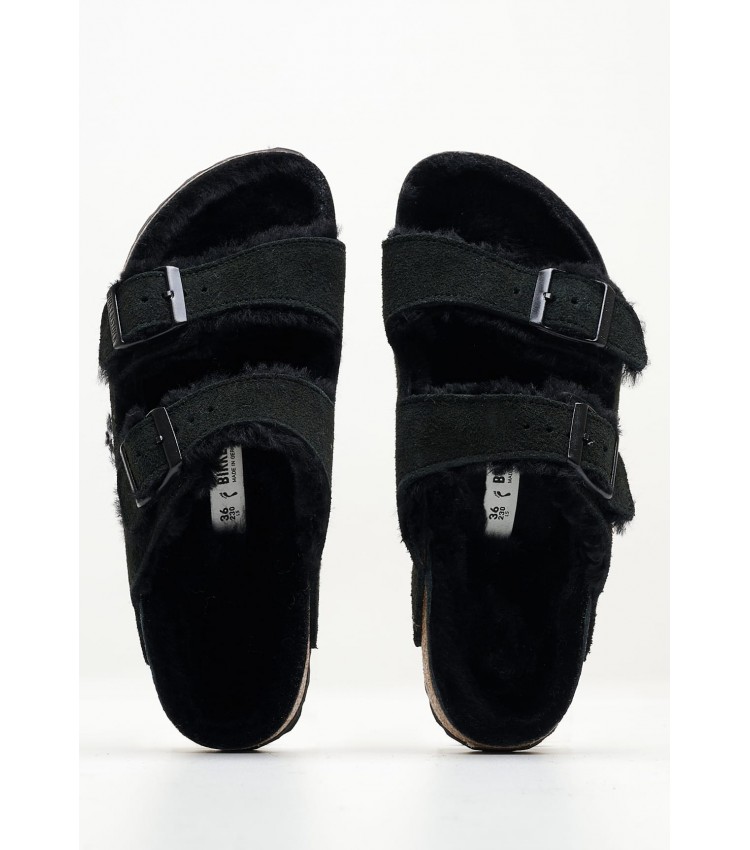 Γυναικεία Flats Arizona.Shearling Μαύρο Δέρμα Καστόρι Birkenstock