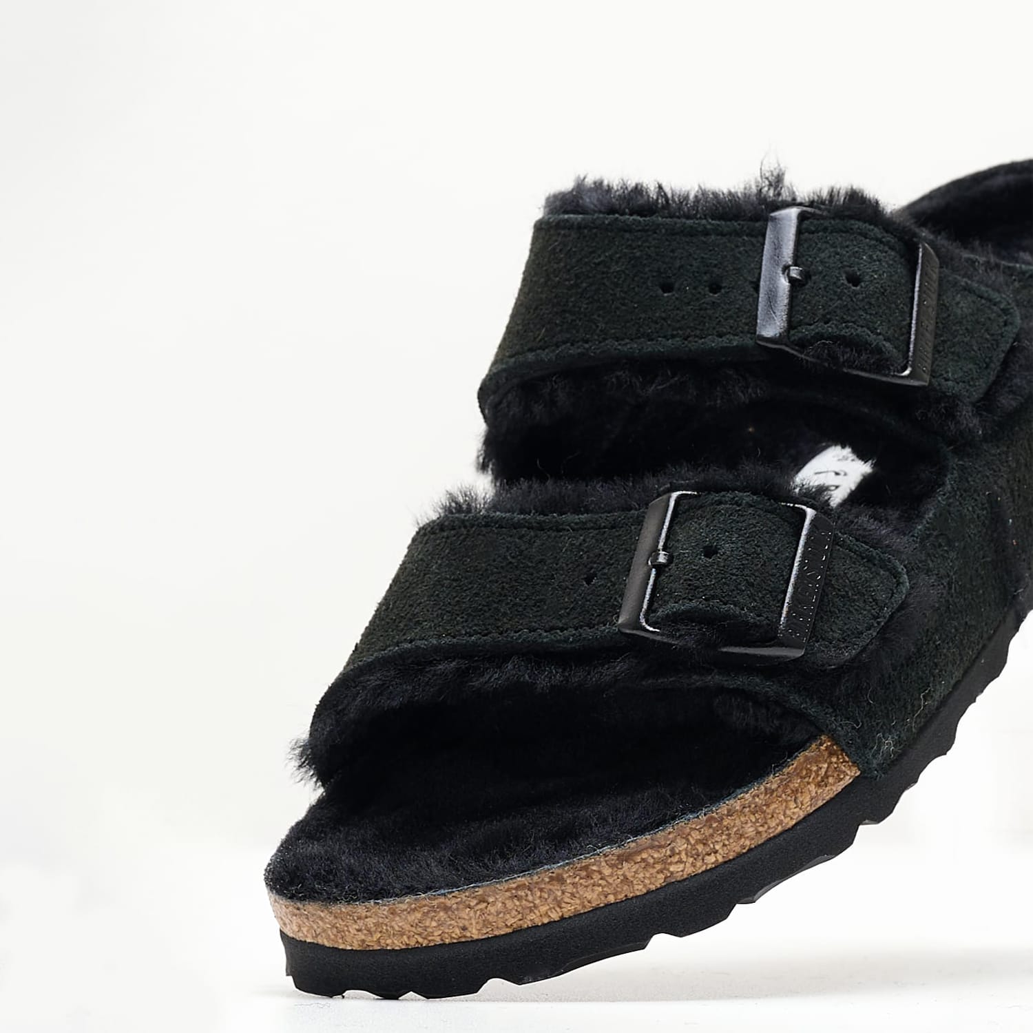 Γυναικεία Flats Arizona.Shearling Μαύρο Δέρμα Καστόρι Birkenstock