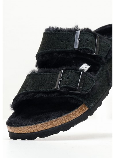 Γυναικεία Flats Arizona.Shearling Μαύρο Δέρμα Καστόρι Birkenstock