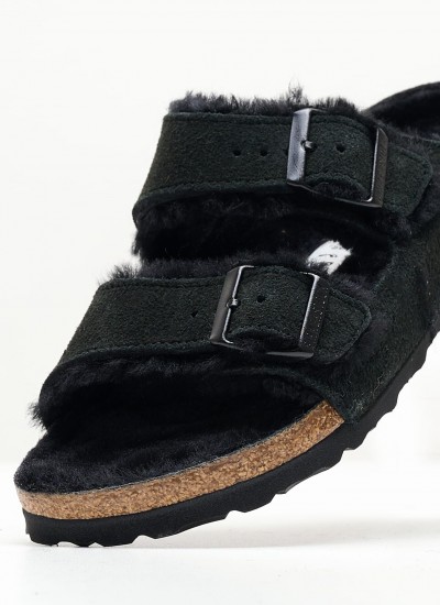 Women Flats Arizona.Shearling Black Buckskin Birkenstock