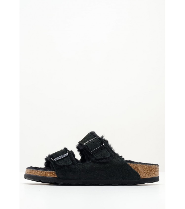 Γυναικεία Flats Arizona.Shearling Μαύρο Δέρμα Καστόρι Birkenstock
