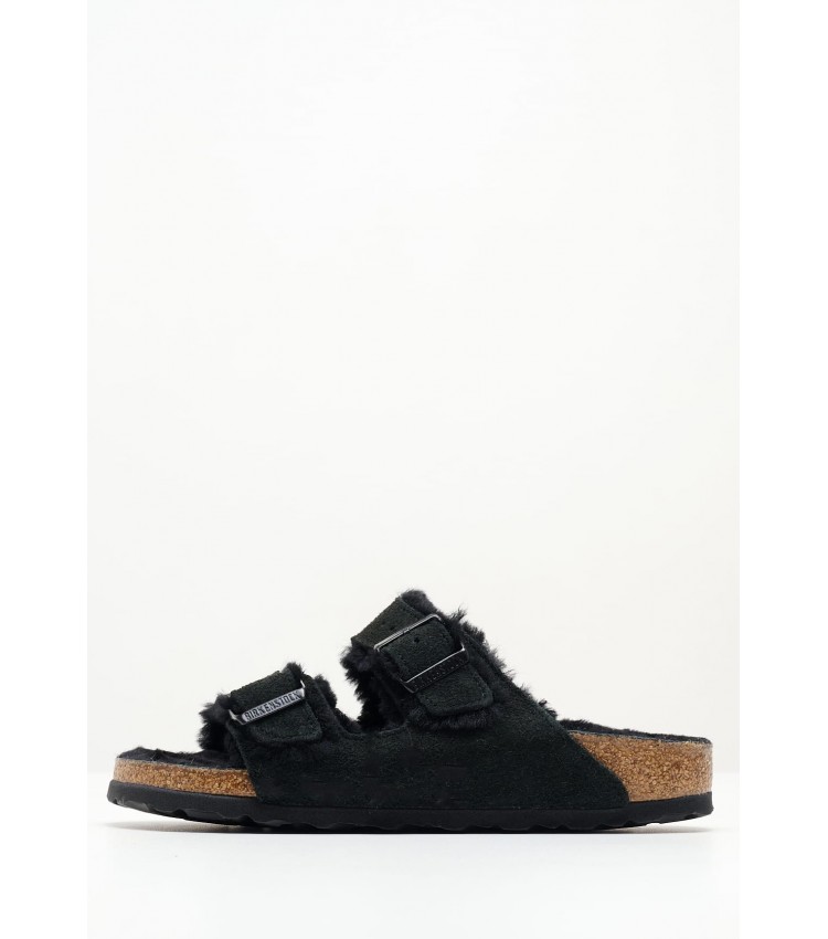 Γυναικεία Flats Arizona.Shearling Μαύρο Δέρμα Καστόρι Birkenstock