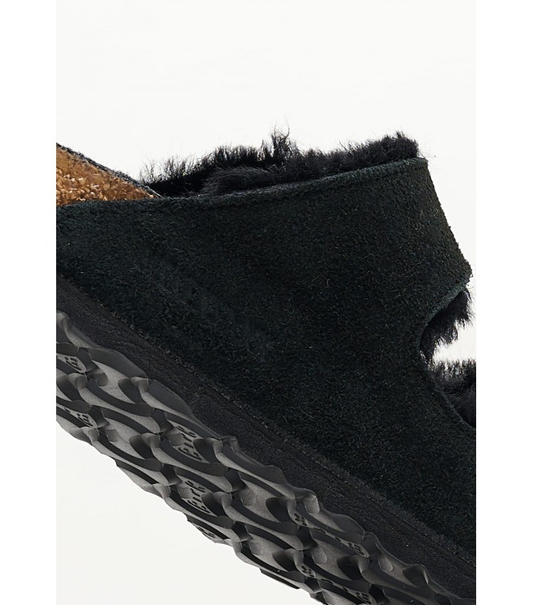 Women Flats Arizona.Shearling Black Buckskin Birkenstock