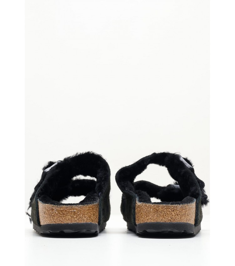 Γυναικεία Flats Arizona.Shearling Μαύρο Δέρμα Καστόρι Birkenstock