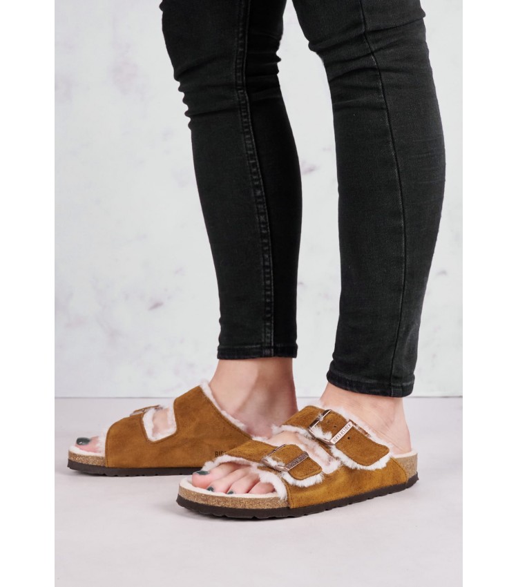 Γυναικεία Flats Arizona.Shea Καφέ Δέρμα Καστόρι Birkenstock