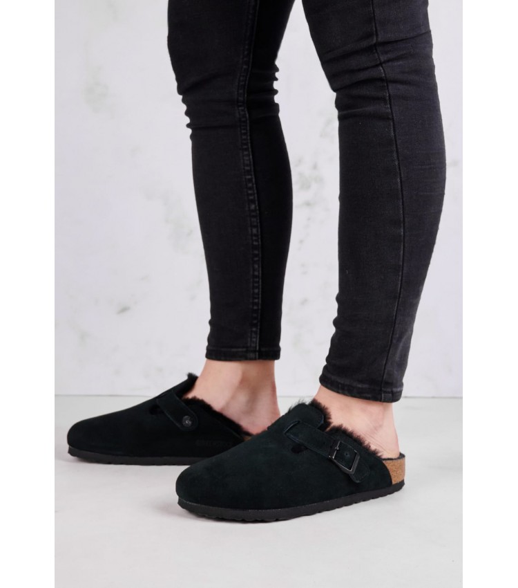 Γυναικεία Mules Boston.Shea Μαύρο Δέρμα Καστόρι Birkenstock