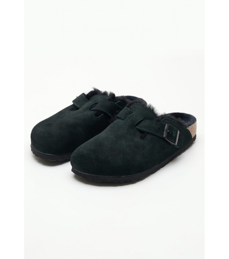 Women Sleepers Boston.Shea Black Buckskin Birkenstock