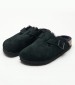 Women Sleepers Boston.Shea Black Buckskin Birkenstock