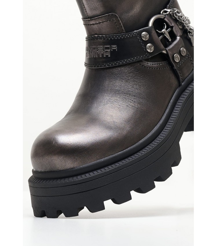 Women Boots Thrilling.Pew Grey Leather Windsor Smith