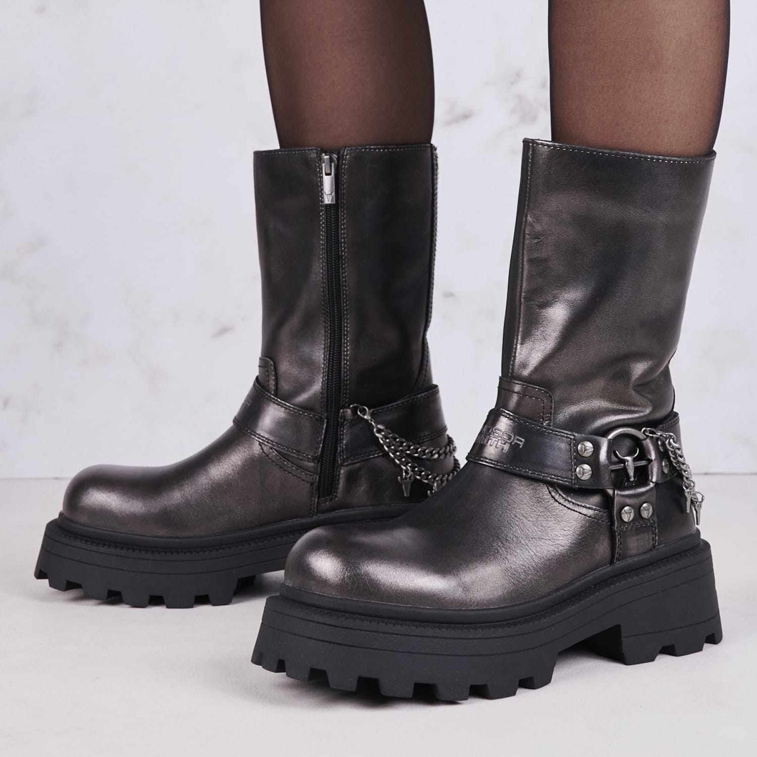 Women Boots Thrilling.Pew Grey Leather Windsor Smith