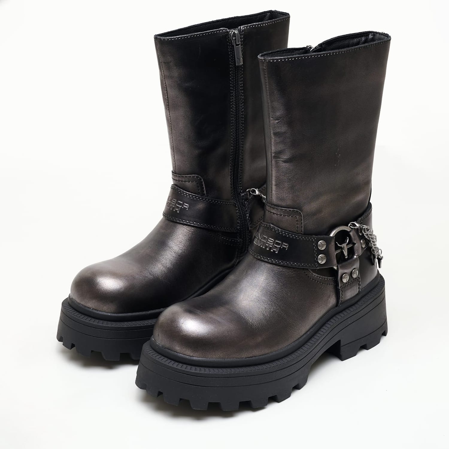 Women Boots Thrilling.Pew Grey Leather Windsor Smith
