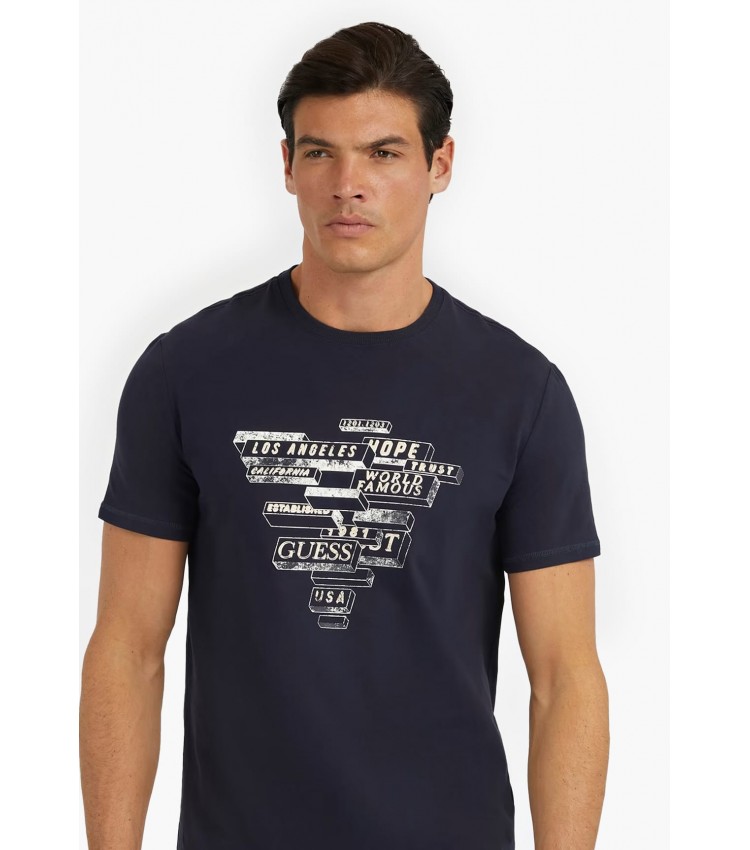 Men T-Shirts Abs.Tee DarkBlue Cotton Guess