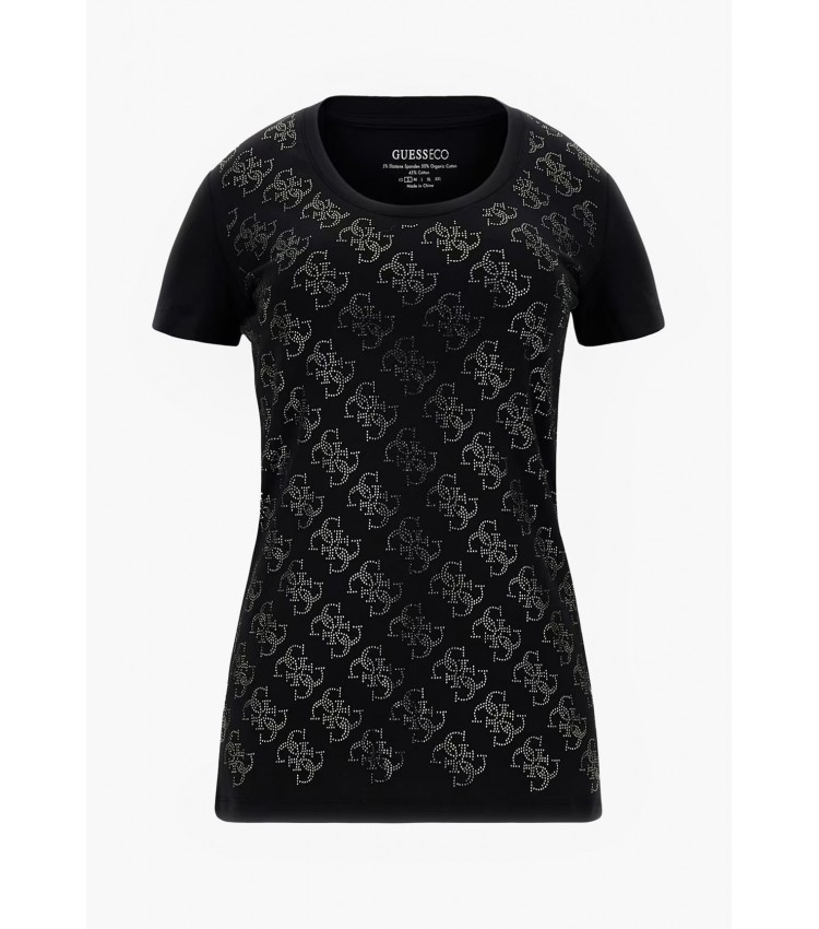 Γυναικείες Μπλούζες - Τοπ Allover.4G Μαύρο Βαμβάκι Guess