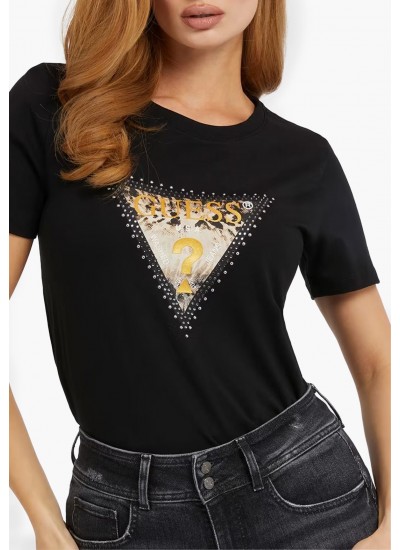 Γυναικείες Μπλούζες - Τοπ Anim.Triangle Μαύρο Βαμβάκι Guess
