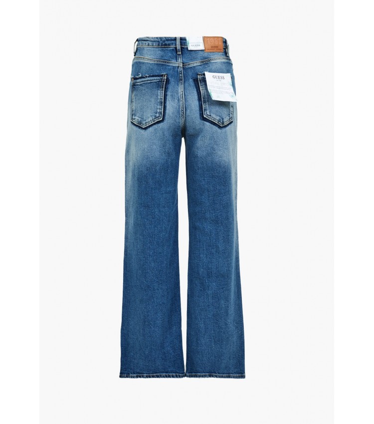 Women Trousers Ankle.Wide Blue Cotton Guess