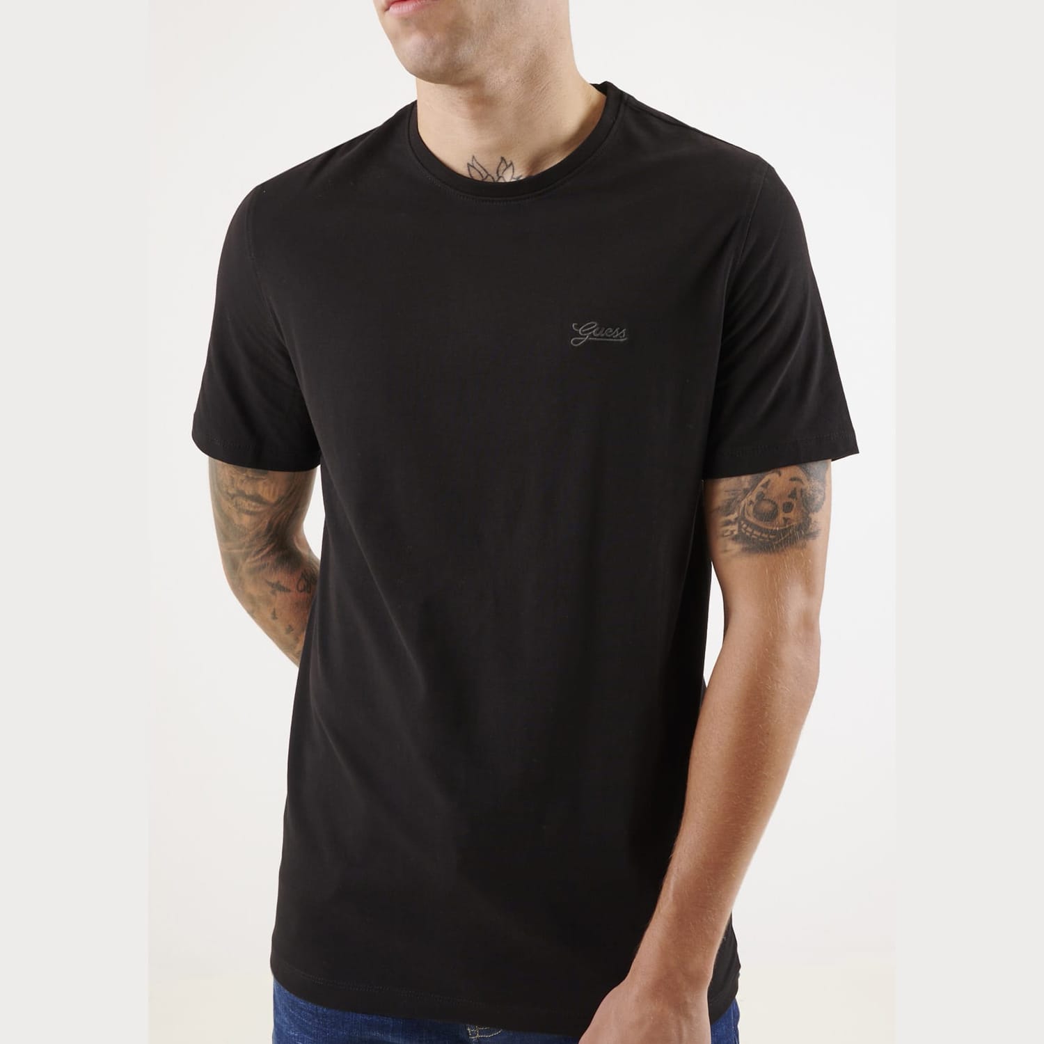 Ανδρικές Μπλούζες Basic.Pima Μαύρο Βαμβάκι Guess