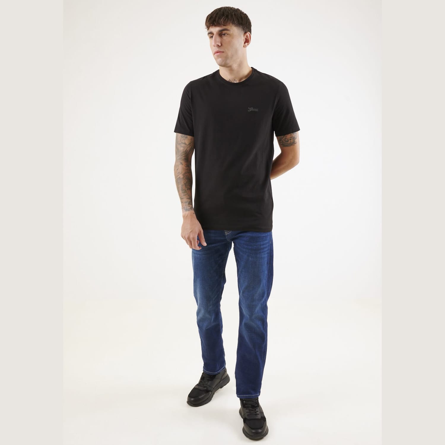Ανδρικές Μπλούζες Basic.Pima Μαύρο Βαμβάκι Guess