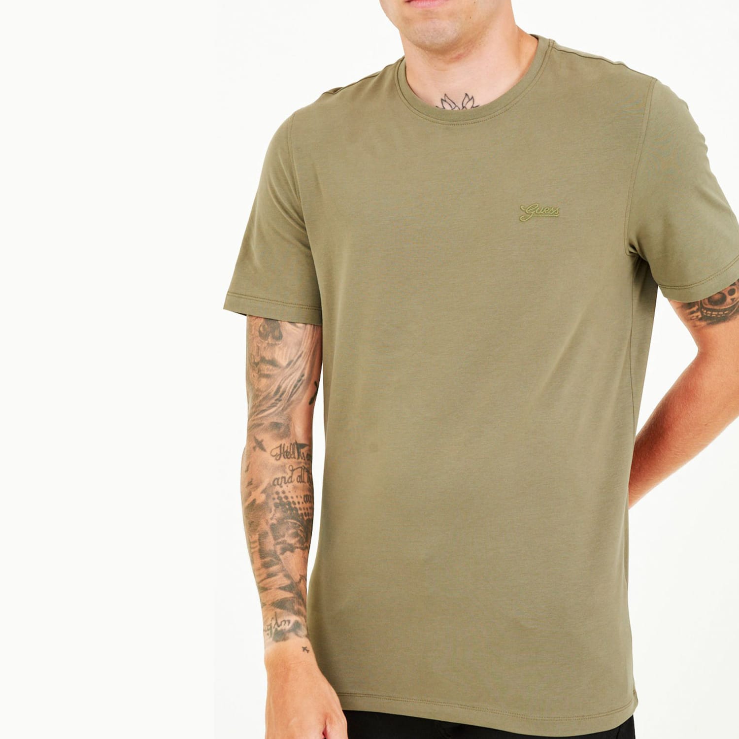 Ανδρικές Μπλούζες Basic.Pima Λαδί Βαμβάκι Guess