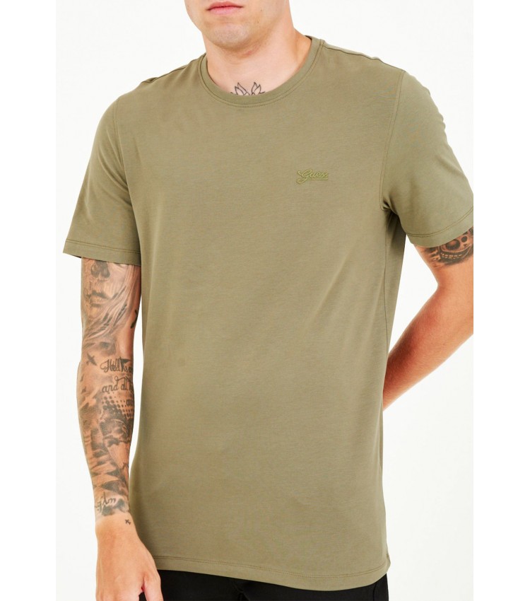 Men T-Shirts Basic.Pima Olive Cotton Guess